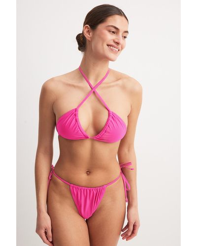 NA-KD Swimwear Hoog Uitgesneden Bikinibroekje Met Trekkoordstrik - Roze