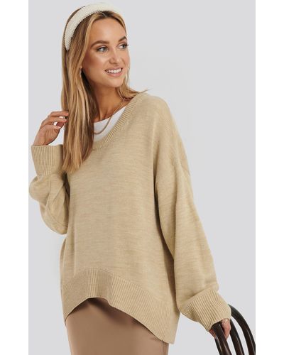 NA-KD Wool Blend Oversized Wide Neck Sweater - Naturel