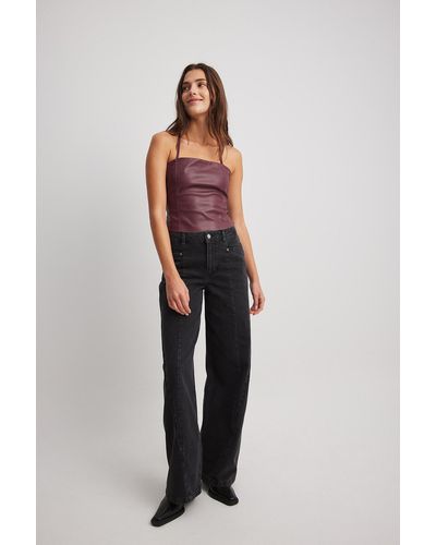 NA-KD Chloé Monchamp X Jeans Met Halfhoge Taille En Naaddetail - Rood