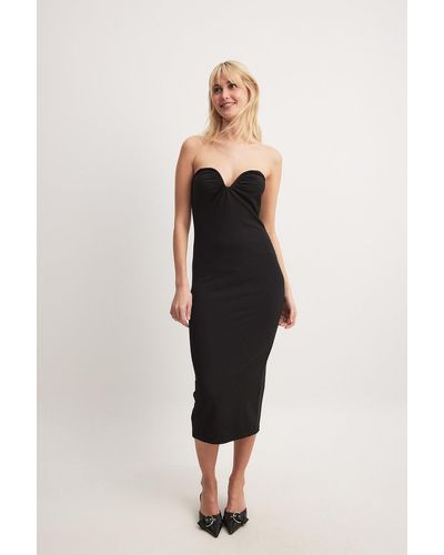 NA-KD Trend Midi-jurk Met Hartvormige Halslijn - Zwart