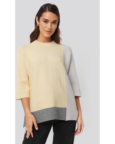 NA-KD Block Colour Oversized Sweater - Naturel