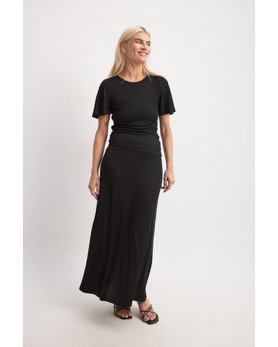 NA-KD Soft Rib Midi Skirt - Zwart