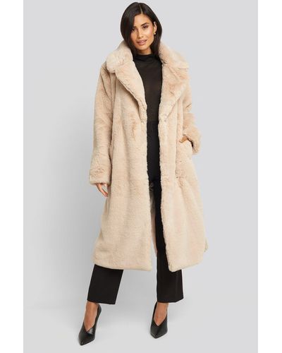 NA-KD Trend Soft Faux Fur Long Coat - Naturel