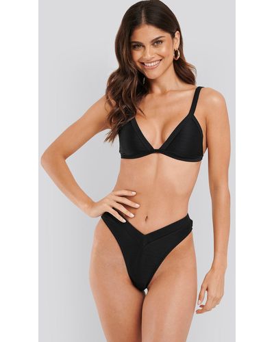 NA-KD Swimwear Ribbed V Shape Bikini Bottom - Zwart
