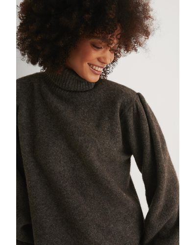 NA-KD Trend Wool Blend Knitted Polo Neck Sweater - Grijs