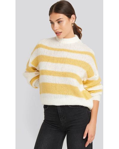 NA-KD Trend Striped Round Neck Oversized Knitted Sweater - Gelb