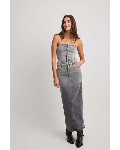 NA-KD Chloé Monchamp X Denim Midi-jurk Met Knopen - Grijs