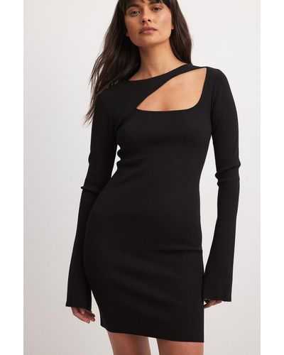 NA-KD Trend Fijngebreide Mini-jurk Met Cut-outdetail - Zwart