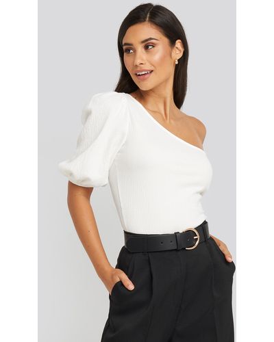 NA-KD One Shoulder Puff Sleeve Top - Wit