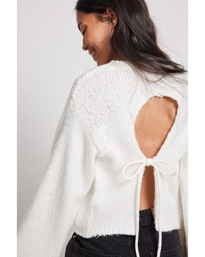 NA-KD Knitted Open Back Balloon Sleeve Sweater - White