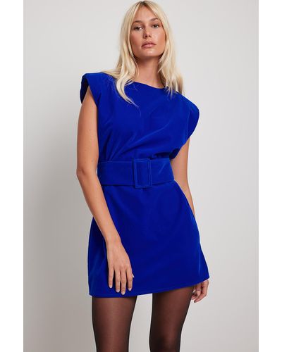 NA-KD Fluwelen Mini-jurk Met Brede Riem - Blauw