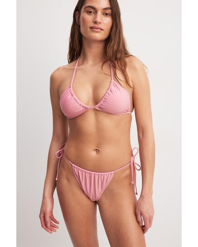 NA-KD Swimwear Hoog Uitgesneden Bikinibroekje Met Trekkoordstrik - Roze
