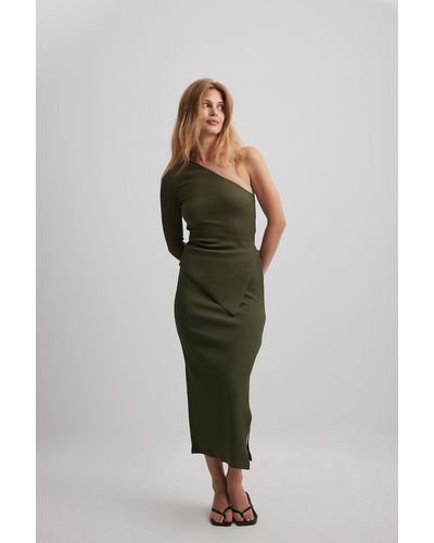 NA-KD Midi-rok Met Halfhoge Taille - Groen