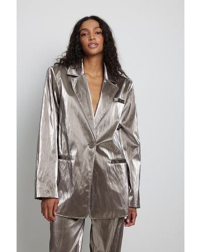 Metallic silver blazer womens cheap