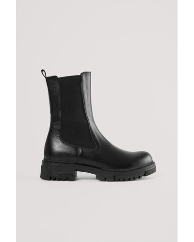 NA-KD Leather Profile Chelsea Boots - Black