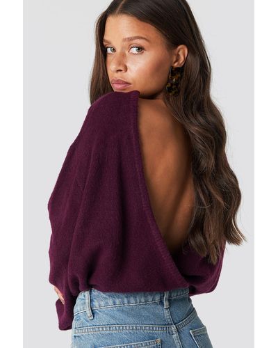 NA-KD Trend Back Overlap Knitted Sweater - Paars