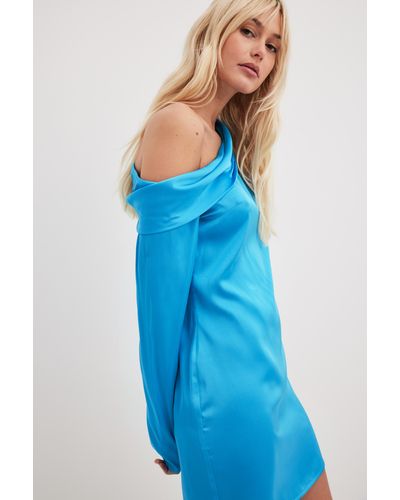 Off Shoulder Smocked Recycled Mini Dress Blue