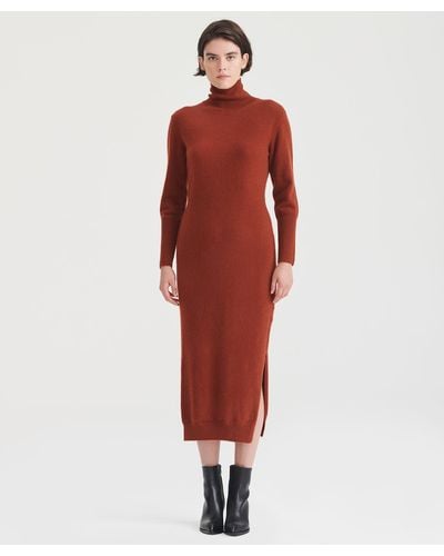 NAADAM Signature Cashmere Turtleneck Dress With Slits - Red