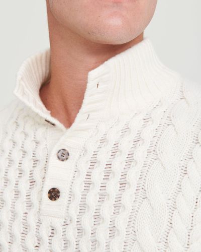 NAADAM Cashmino Cable Button Pullover Sweater - White