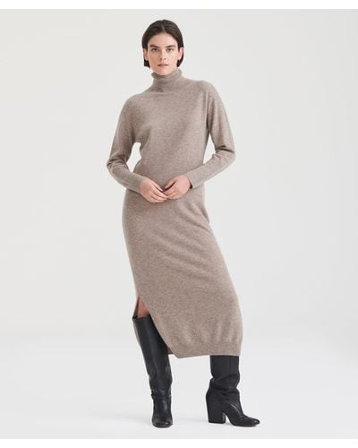 NAADAM Signature Cashmere Turtleneck Dress With Slits - Natural