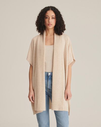 NAADAM Soft By 100% Cashmere Ribbed Collar Open Front Poncho - Natural