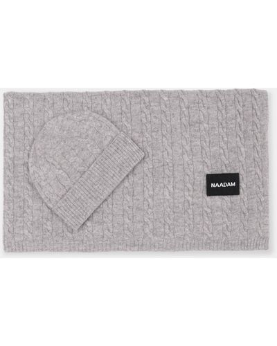 NAADAM Newborn Cashmere Cable Beanie And Blanket Set - Gray