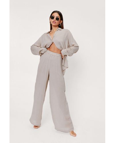 Nasty Gal Shirt And Wide Leg Pants Beach Cover Up Set - Multicolor
