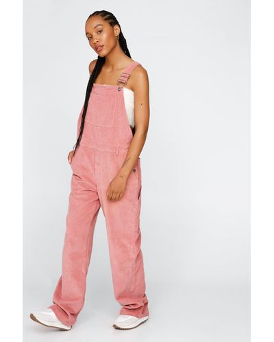 Nasty Gal Premium Cord Oversized Wide Leg Overalls - Red
