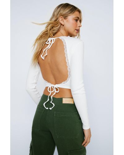 Nasty Gal Lace Trim Cut Out Back Top - Green