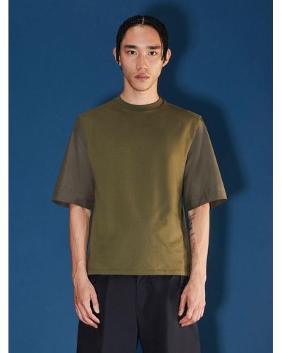 Neil Barrett Travel Cotton T-shirt With Nylon Sleeve - Green