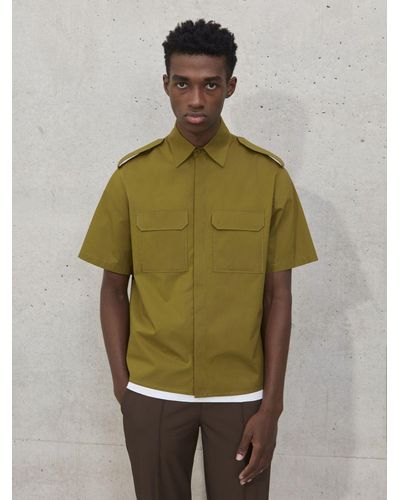 Neil Barrett Military-styled Short Sleeve Shirt With Self-fabric Collar Button - Green