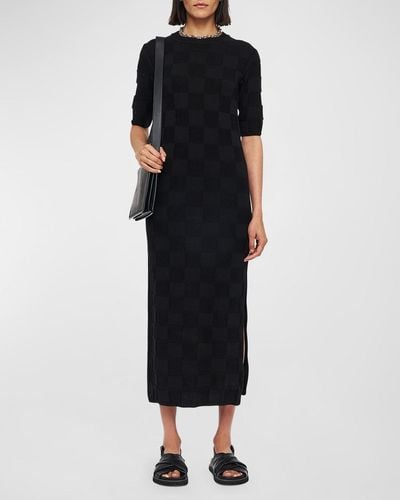 JOSEPH Side-Slit Vichy Knit Midi Sweater Dress - Black