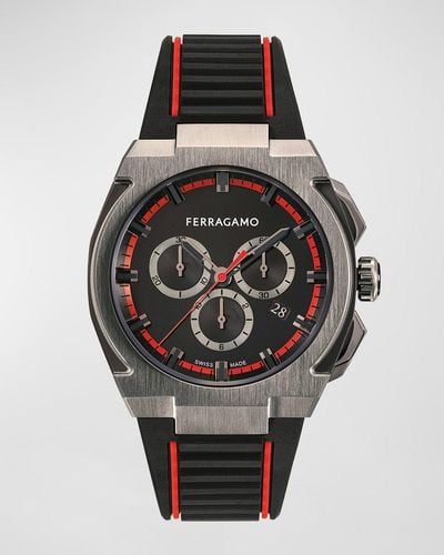 Ferragamo 43Mm Supreme Chrono Watch With Polyurethane Strap, Gunmetal - Black