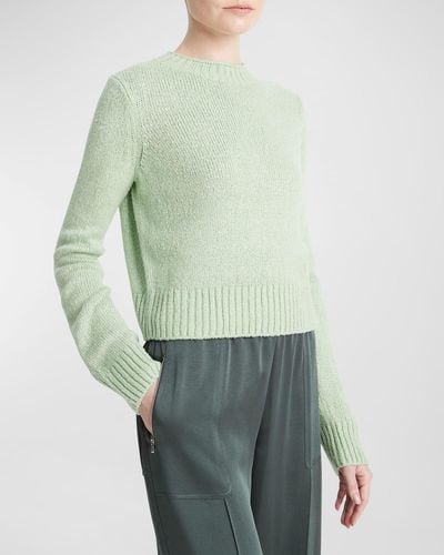 Vince Plush Silk Knit Crew Sweater - Green