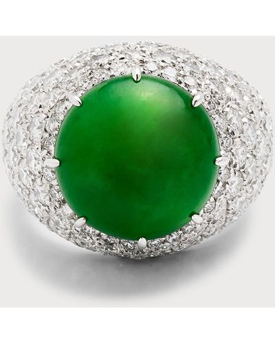 NM Estate Estate Jade And Pave Diamond Domed Statement Ring, Size 5 - Green
