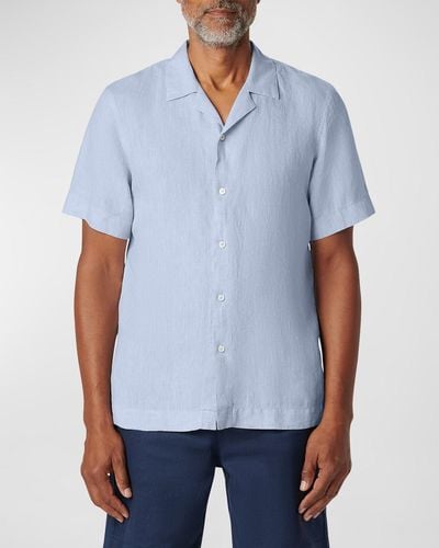 Bugatchi Linen Camp Shirt - Blue