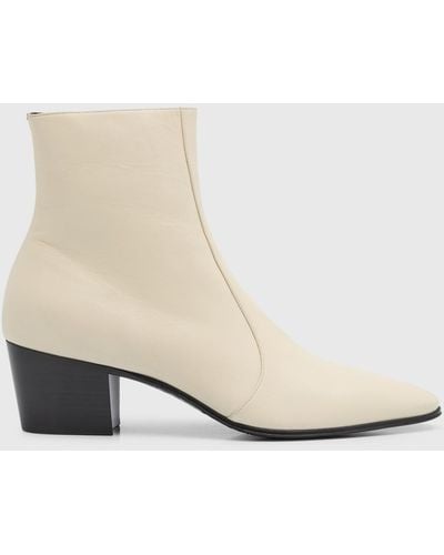 Saint Laurent Vassili Leather Zip Ankle Boots - White