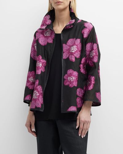 Caroline Rose Radiant Blooms Floral Devore Jacket - Multicolor