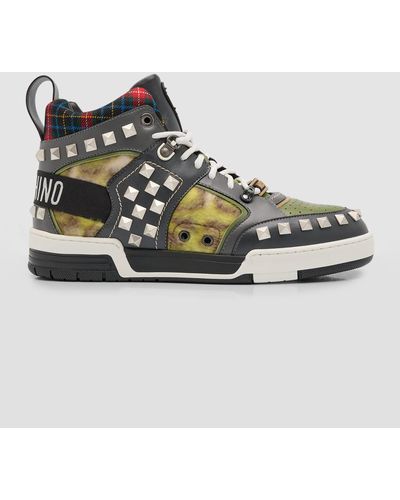 Moschino Streetball Mixed-Media High-Top Sneakers - Multicolor