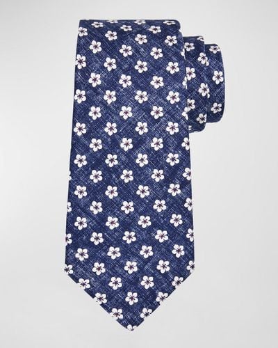 Kiton Silk Flower-Print Tie - Blue