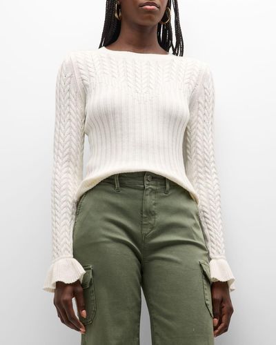 PAIGE Henrietta Cable-Knit Flare-Sleeve Top - White