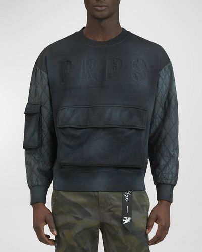 PRPS Olympic Quilted-Sleeve Cargo Sweatshirt - Gray