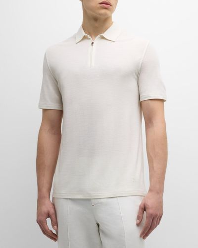 Isaia Wool Quarter-Zip Polo Shirt - White