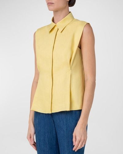 Akris Button-Front Linen Blouse - Yellow