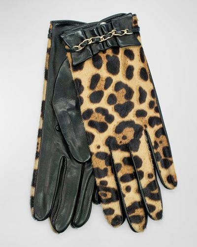 Portolano Ruffle Chain Leopard-Print Nappa Leather Gloves - Multicolor