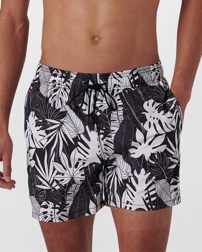 Bugatchi Tropical Leaf-Print Swim Shorts - Black