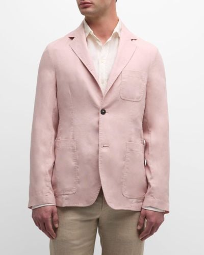 Canali Linen Two-Button Blazer - Pink