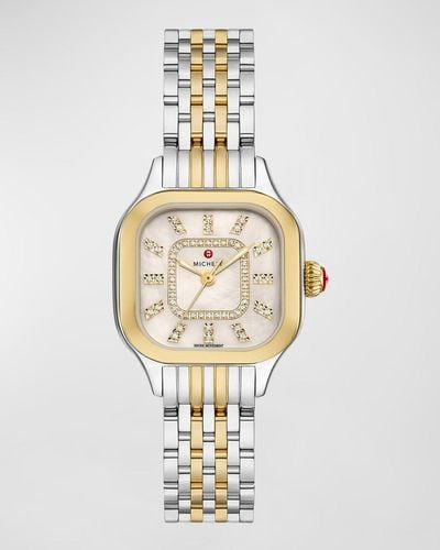 Michele 29Mm Meggie Diamond Dial And Mother-Of-Pearl Watch, Two-Tone - White