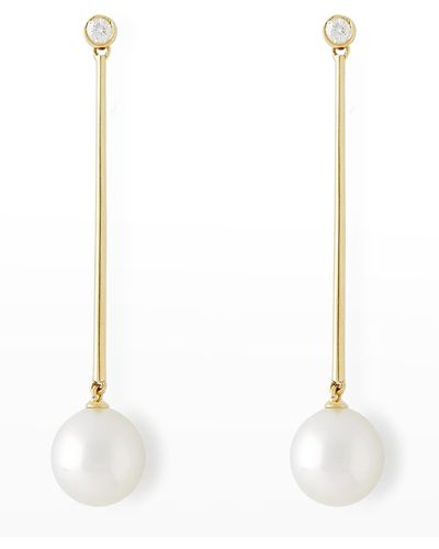 Pearls By Shari 18k Yellow Gold 11mm South Sea Pearl And Diamond Drop Earrings - White