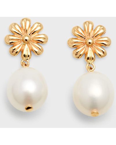 POPPY FINCH Flower Pearl Drop Earrings - Metallic